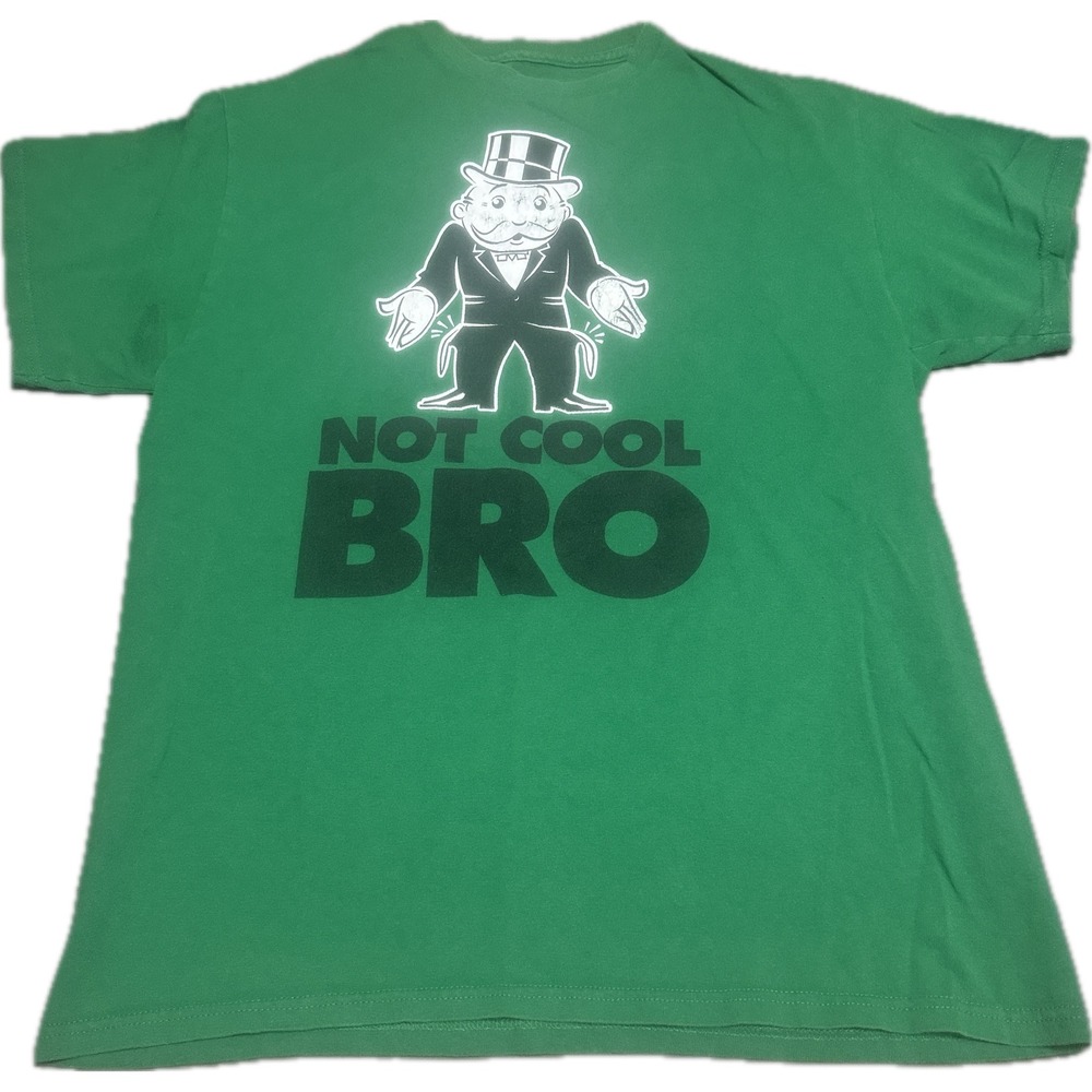 Monopoly Mens Not Cool Bro Graphic T-Shirt Large Green Rich Uncle Pennybags 2013